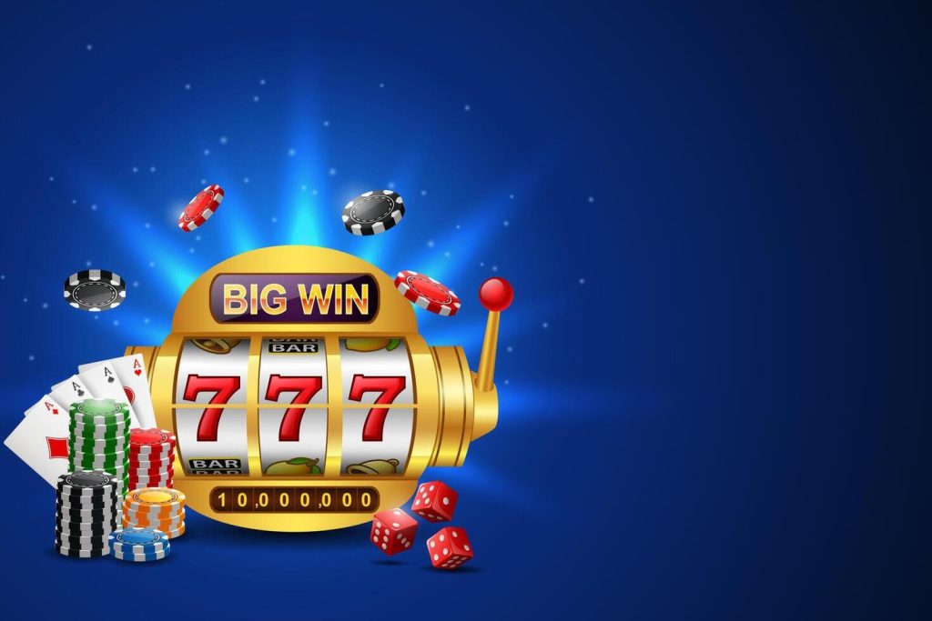 ph77 website image 318 showing big win slots machine 777 casino with chip poker dice and playing cards illustration vector